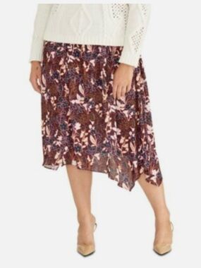 RACHEL Rachel Roy Burgundy Floral Asymmetrical Handkerchief Hem Skirt NWT